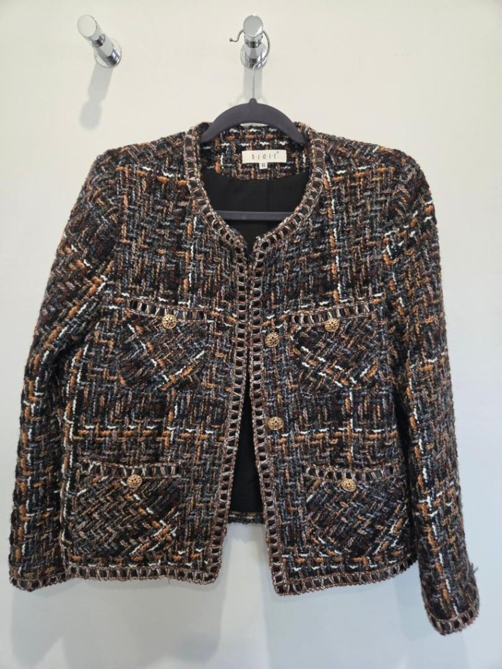 Textured Tweed Jacket Blazer in Black-Brown Multi